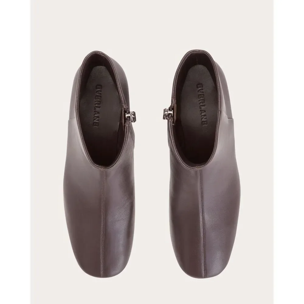 Everlane THE DAY BOOT Dark Brown Leather Ankle Boots Block Heel Minimalist 5 NWB